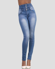 Skinny Jeans mit hoher Taille und Knopfleiste vorn