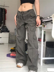 Pantalones cargo vintage grises de los años 90 con bolsillos cargo