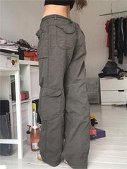 Pantalones cargo vintage grises de los años 90 con bolsillos cargo