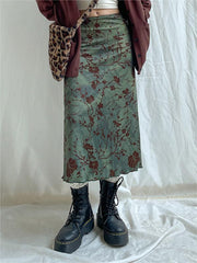 Grüner Midirock im Vintage-Stil mit Blumenmuster