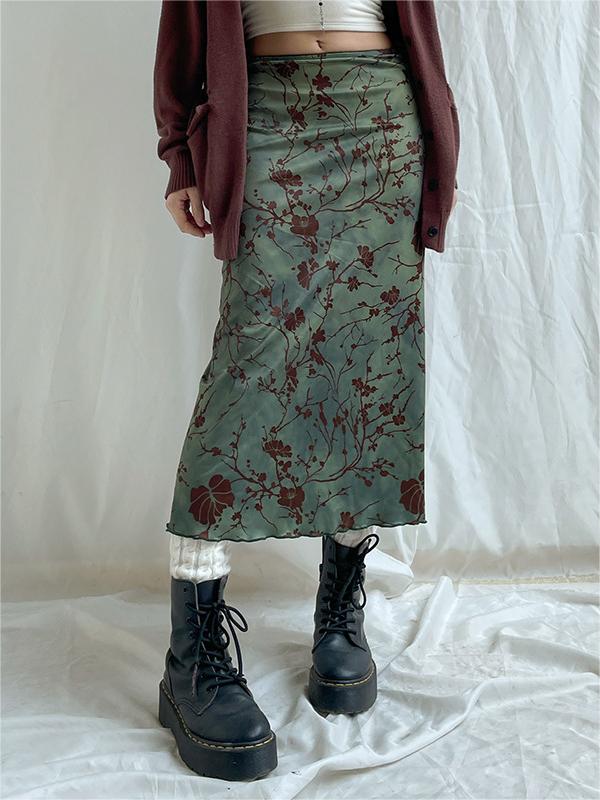 Vintage Floral Green Midi Skirt Rae Jeans