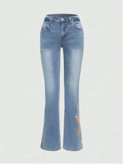 Embroidered Slim Fit Low Waist Jeans