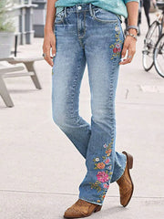 Embroidered Slim Fit Low Waist Jeans