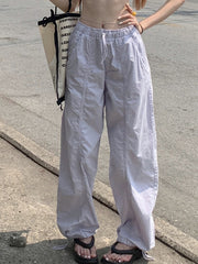 Pantalones holgados de pierna recta con cintura elástica retro de color lila