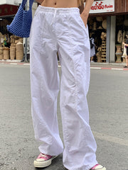 Pantalones holgados de pierna recta con cintura elástica retro de color lila