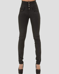 Skinny Jeans mit hoher Taille und Knopfleiste vorn