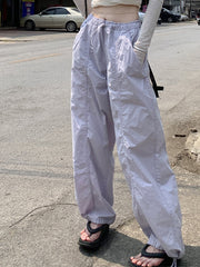 Pantalones holgados de pierna recta con cintura elástica retro de color lila