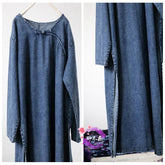 Boutique Blaues Patchwork-Jeanskleid aus Baumwolle mit V-Ausschnitt und kurzen Ärmeln