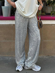Pantalones anchos con lentejuelas vintage plateadas