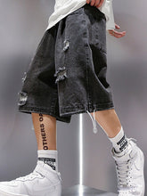 Shorts vaqueros desgastados estilo skate con lavado hip hop negro