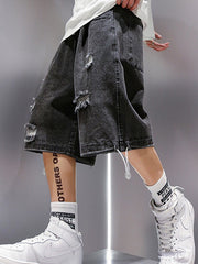 Shorts vaqueros desgastados estilo skate con lavado hip hop negro