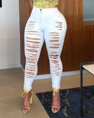 Solide Skinny Jeans mit hoher Taille und Used-Look