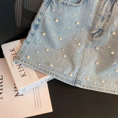 Rivet embellished layered denim skirt