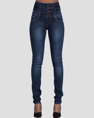 Skinny Jeans mit hoher Taille und Knopfleiste vorn