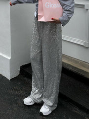 Pantalones anchos con lentejuelas vintage plateadas