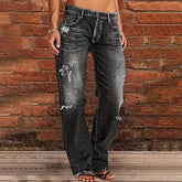 Mid-rise Ripped Straight-leg Casual Trousers