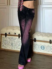 Lila Y2K-Jeans mit niedriger Taille und schmaler Schlaghose in Ombre-Optik