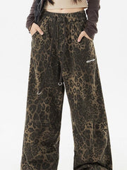 Pantalones cargo de leopardo punk con cordón