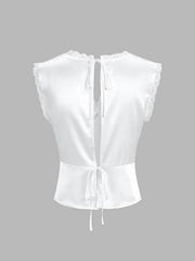 Conjunto de falda de satén con ribete de encaje francés blanco