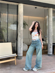 Contrast Lace Vintage Wide Leg Streetwear Jeans