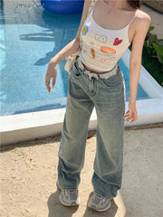 Contrast Lace Vintage Wide Leg Streetwear Jeans