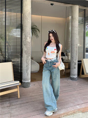 Contrast Lace Vintage Wide Leg Streetwear Jeans