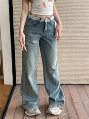 Contrast Lace Vintage Wide Leg Streetwear Jeans