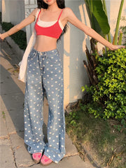 Lässige Baggy-Jeans mit weitem Bein und Herz-Print im Y2K-Stil