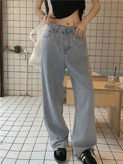 Long Retro Hot Diamond Straight Streetwear Jeans