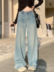 Zerrissene Vintage-Streetwear-Jeans mit weitem Bein und hoher Taille
