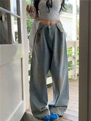 Hot Diamond Retro Streetwear Loose Wide Leg Jeans
