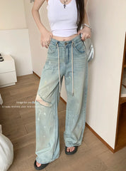 Streetwear Hip Hop Graffiti Ripped Loose Jeans