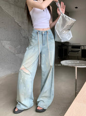 Streetwear Hip Hop Graffiti Ripped Loose Jeans