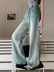 Vintage 90er Baggy Straight Denim Weites Bein Jeans