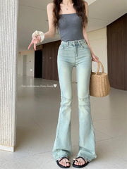 Vintage Light Blue Rivet Flared Mom Jeans
