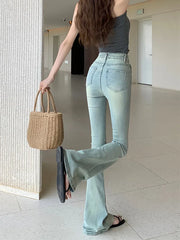 Vintage Light Blue Rivet Flared Mom Jeans
