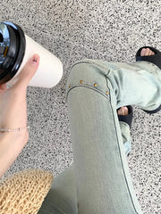 Vintage Light Blue Rivet Flared Mom Jeans