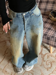 Vintage Street Fashion Faded Baggy Wide Leg Jeans