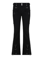 Jeans cargo acampanados de cintura baja con diseño de cremallera