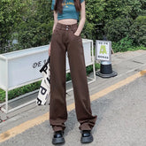 Weiße, gerade geschnittene Jeans aus Denim mit weitem Bein