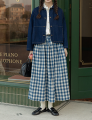 Abrigos vaqueros de patchwork con bolsillos y cuello Peter Pan en azul