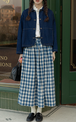 Abrigos vaqueros de patchwork con bolsillos y cuello Peter Pan en azul