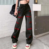 Schwarze Jeans mit weitem Bein und hoher Taille im Hip-Hop-Stil