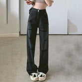 High Waist Black Hip-hop Style Wide Leg Jeans