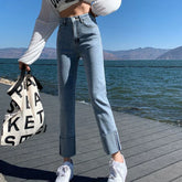 Vaqueros de mezclilla elásticos ajustados con puños rectos