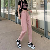 Vaqueros de mezclilla rosa de cintura alta de moda