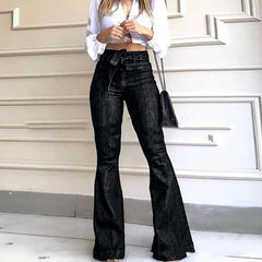 High-Waisted Hip-Lifting Lace-up Flared Wide-Leg Jeans