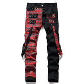 Rot karierte Patch-Jeans für Herren