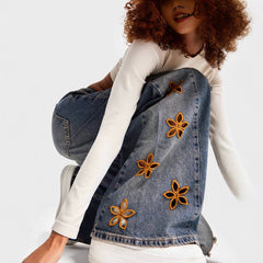 Embroidered high-waisted denim trousers