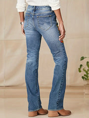 Embroidered slim fit low waist high elastic jeans